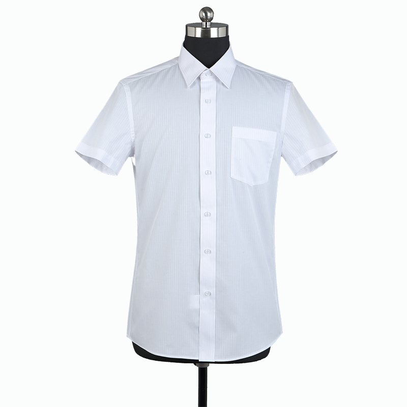 重庆男短袖白色竖条纹衬衫